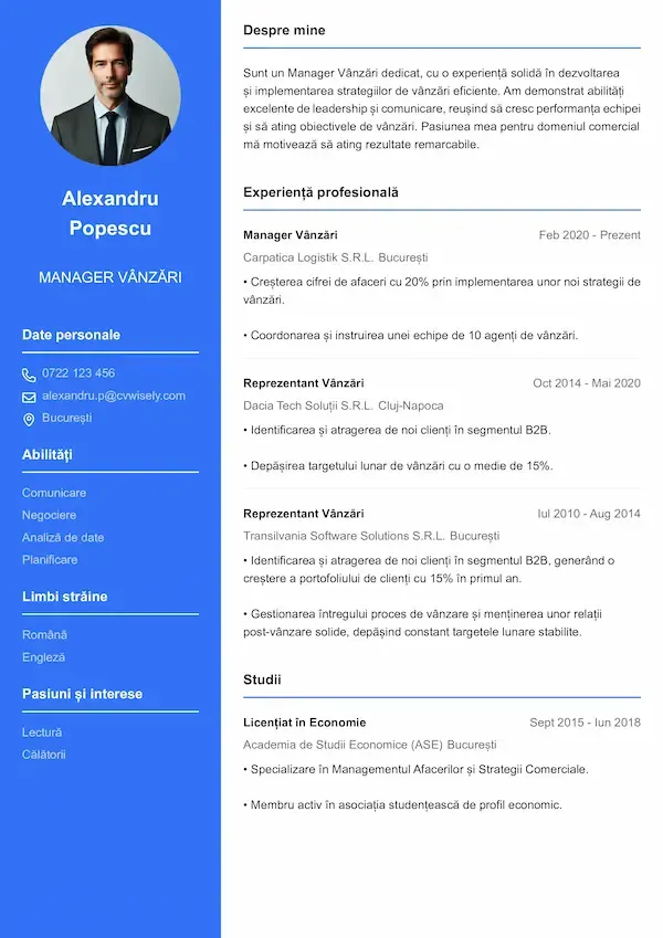 Model CV clasic care evidențiază rezumatul profilului