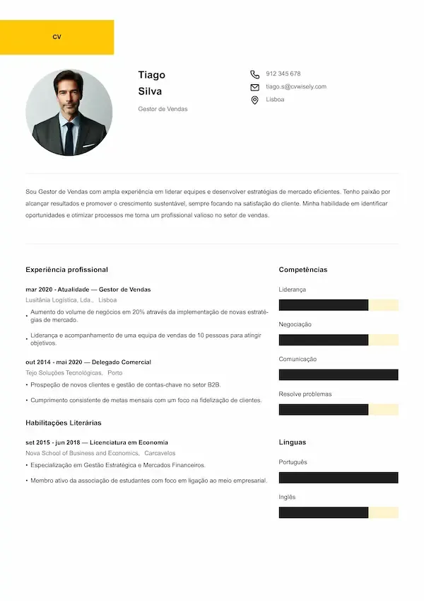 Modelo de Currículo Criativo com Resumo do Perfil