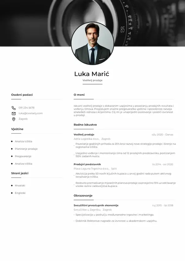 Predložak životopisa na jednoj stranici za studente